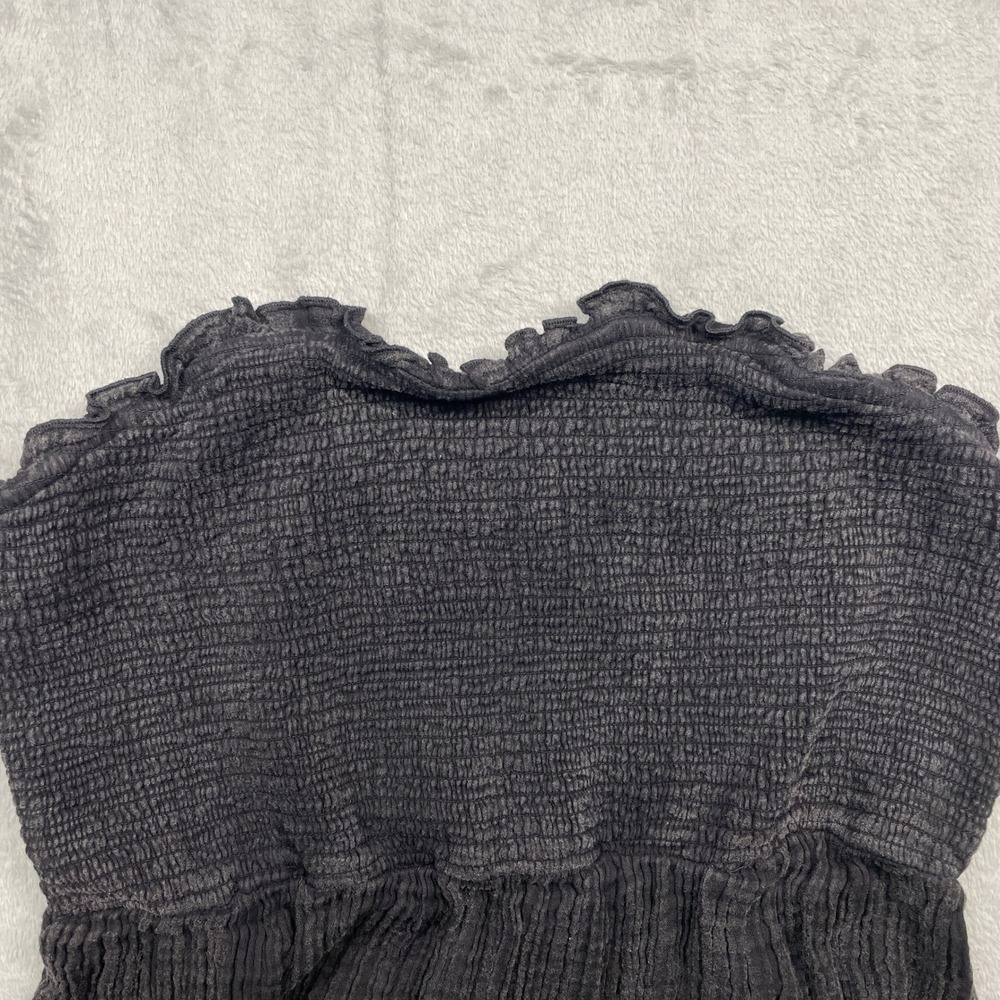 Anthropologie Dress Women XL Charcoal Grey Strapless Smocked Gauze Maxi Tiered - Picture 7 of 8